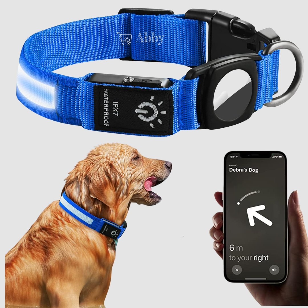 Abby's AirTag LED Light up Dog Collar, Apple Airtag for Dogs, Lighted Glowing Dog Collar - Abbycart