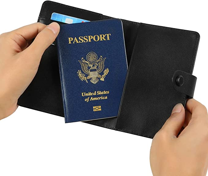 Stouchi AirTag Passport Holder, Simple Passport Holder with AirTag Slot, Passport Wallet Cover for Women, Family Leather Passport Protector Case