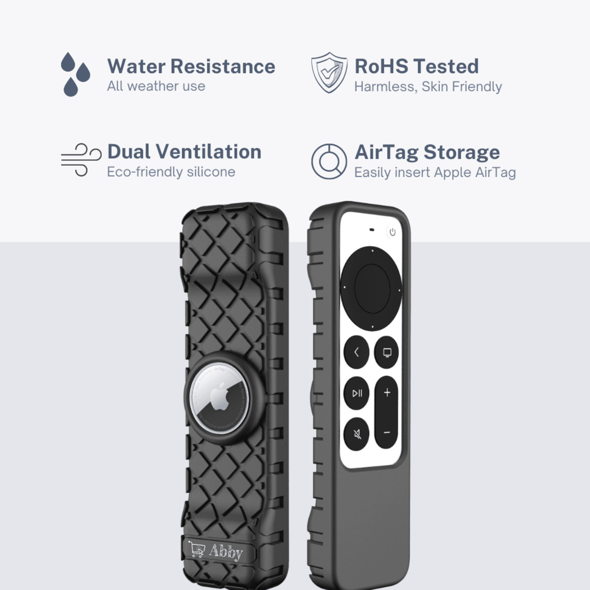 Abby's™ Anti-Lost Case for AirTag, Siri Apple TV 4K HD Remote Control (2nd Gen - 2021) - Black - Abbycart