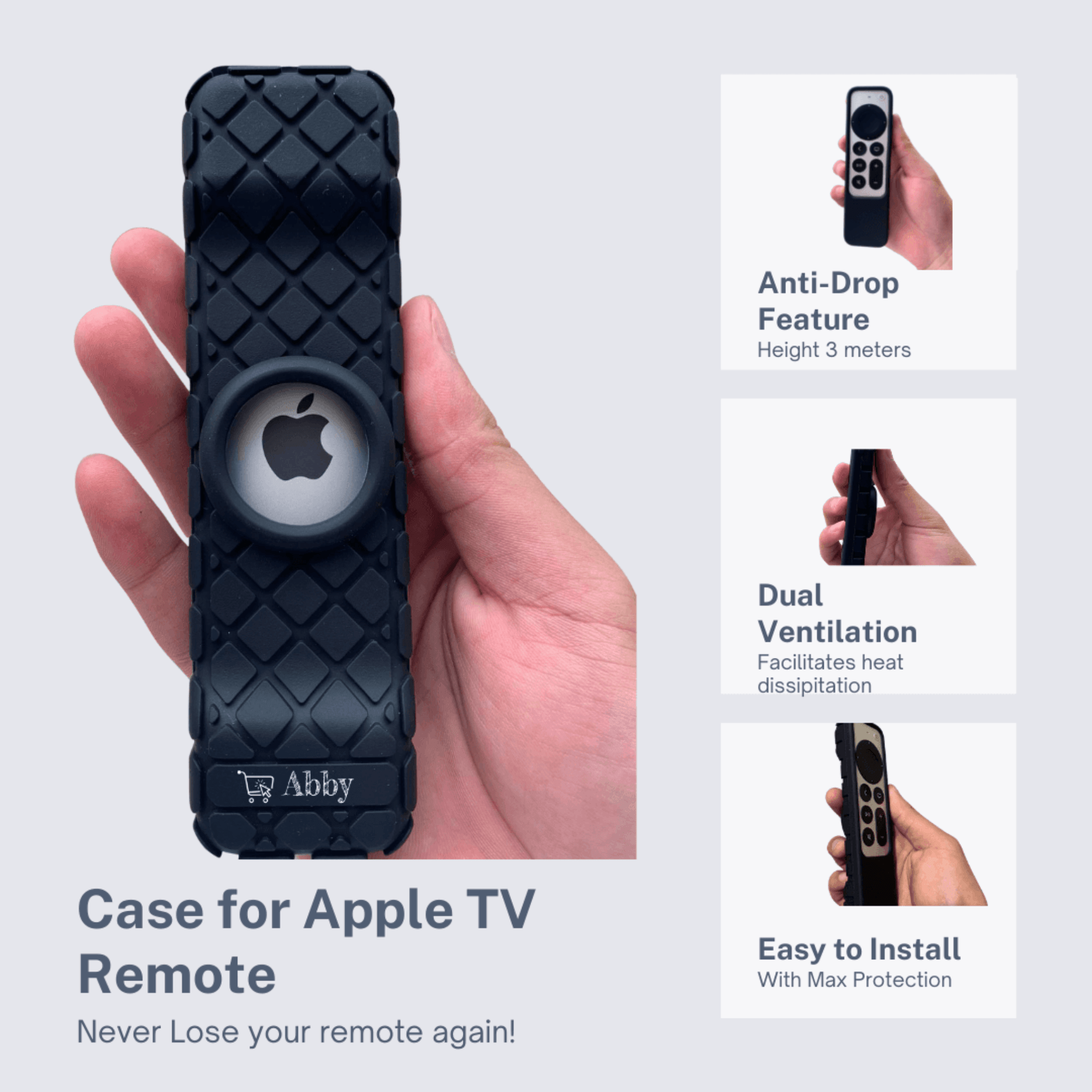 Abby's™ Anti-Lost Case for AirTag, Siri Apple TV 4K HD Remote Control (2nd Gen - 2021) - Black - Abbycart