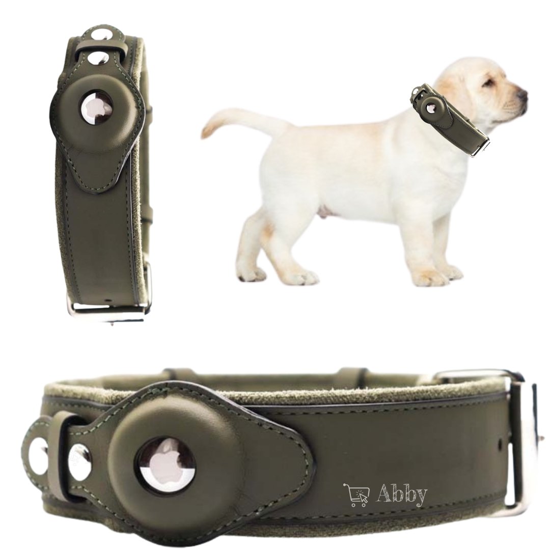 Discreet AirTag Dog Collar, Handmade Black & Brown Genuine Leather GPS  tracking