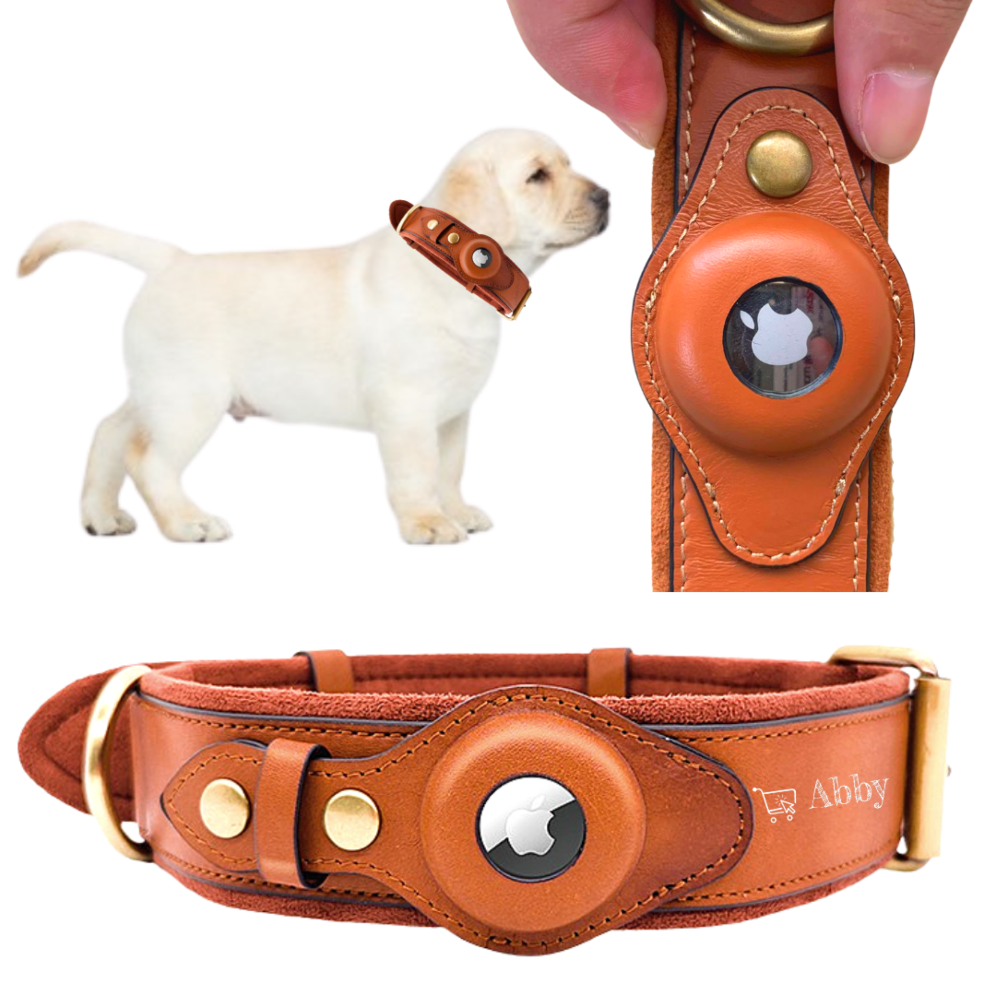Abby’s Apple AirTag Dog Collar for your Pet, Leather - GPS Tracking - Abbycart