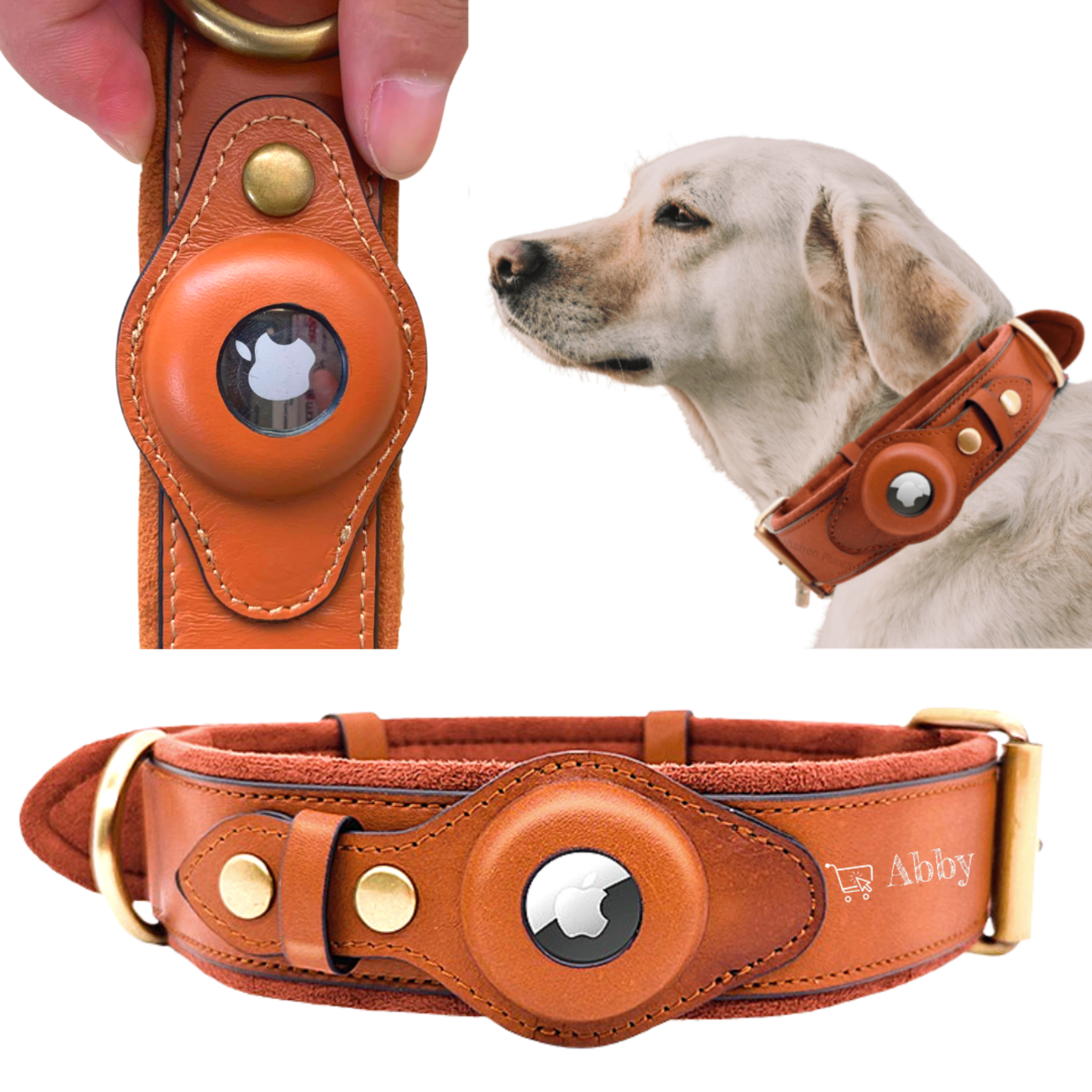 Abby’s Apple AirTag Dog Collar for your Pet, Leather - GPS Tracking - Abbycart