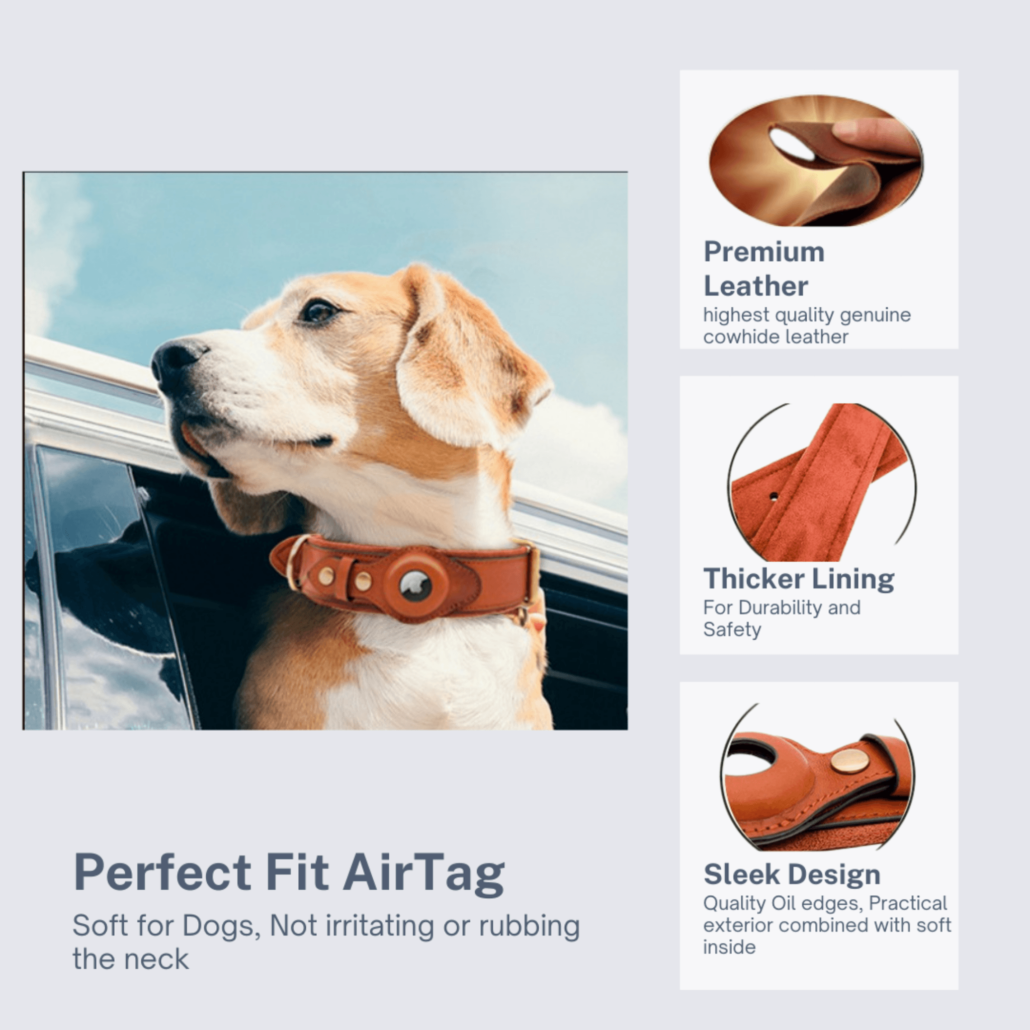 Abby’s Apple AirTag Leather Dog Collar for your Pet - GPS Tracking - Abbycart