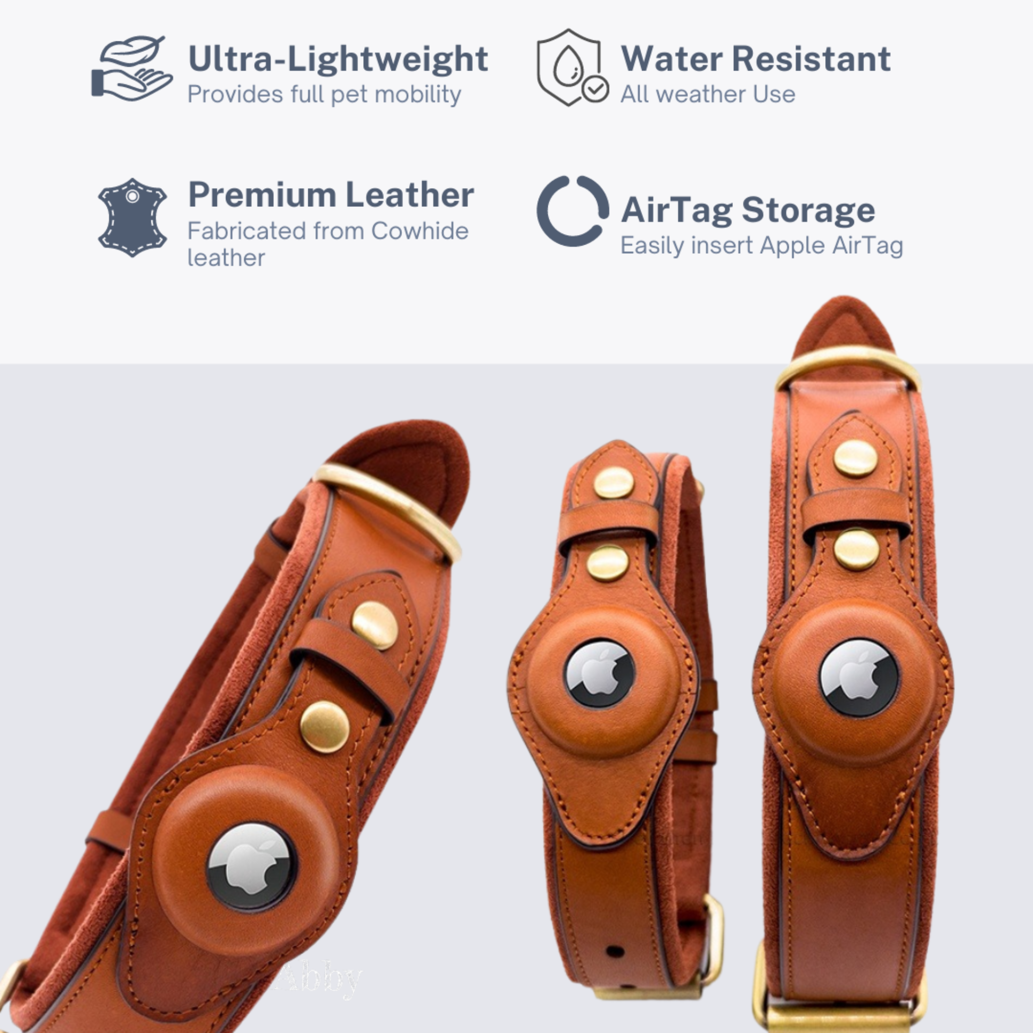 Abby’s Apple AirTag Leather Dog Collar for your Pet - GPS Tracking - Abbycart