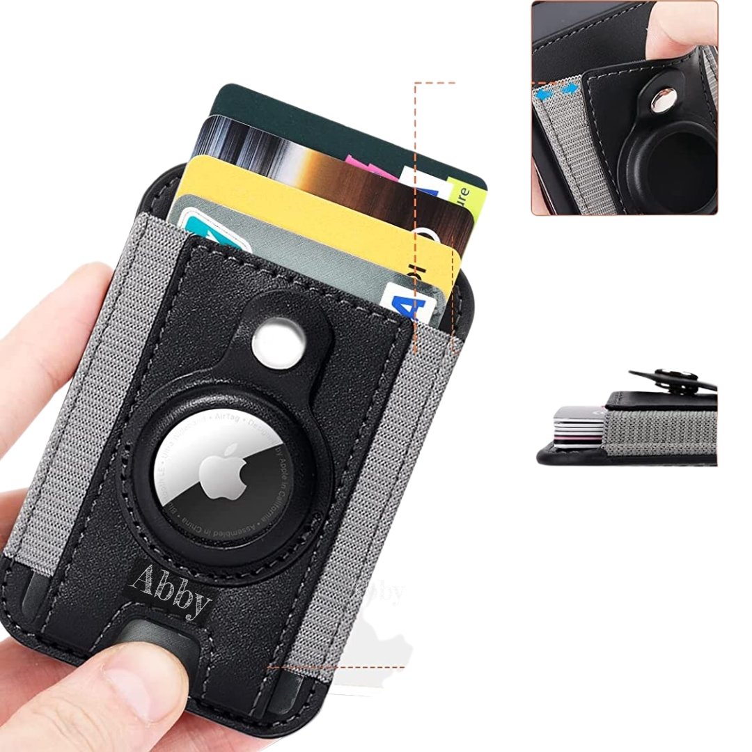 Abby's™ MagSafe Wallet with AirTag Holder - Magnetic Wallet Card Holder for iPhone 14, 13 & 12 Series - AirTag MagSafe Leather Wallet - Hold Up to 7 Cards - RFID Blocking Protection - Black - Abbycart