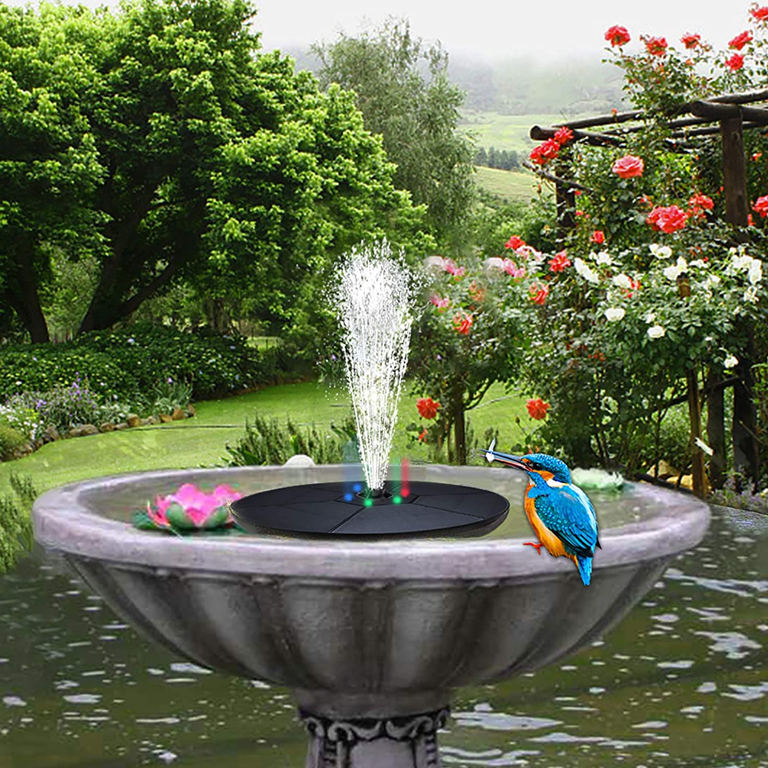 Abby's™ Solar Powered Bird Bath Water Fountain Pump - With LED Lights - Abbycart