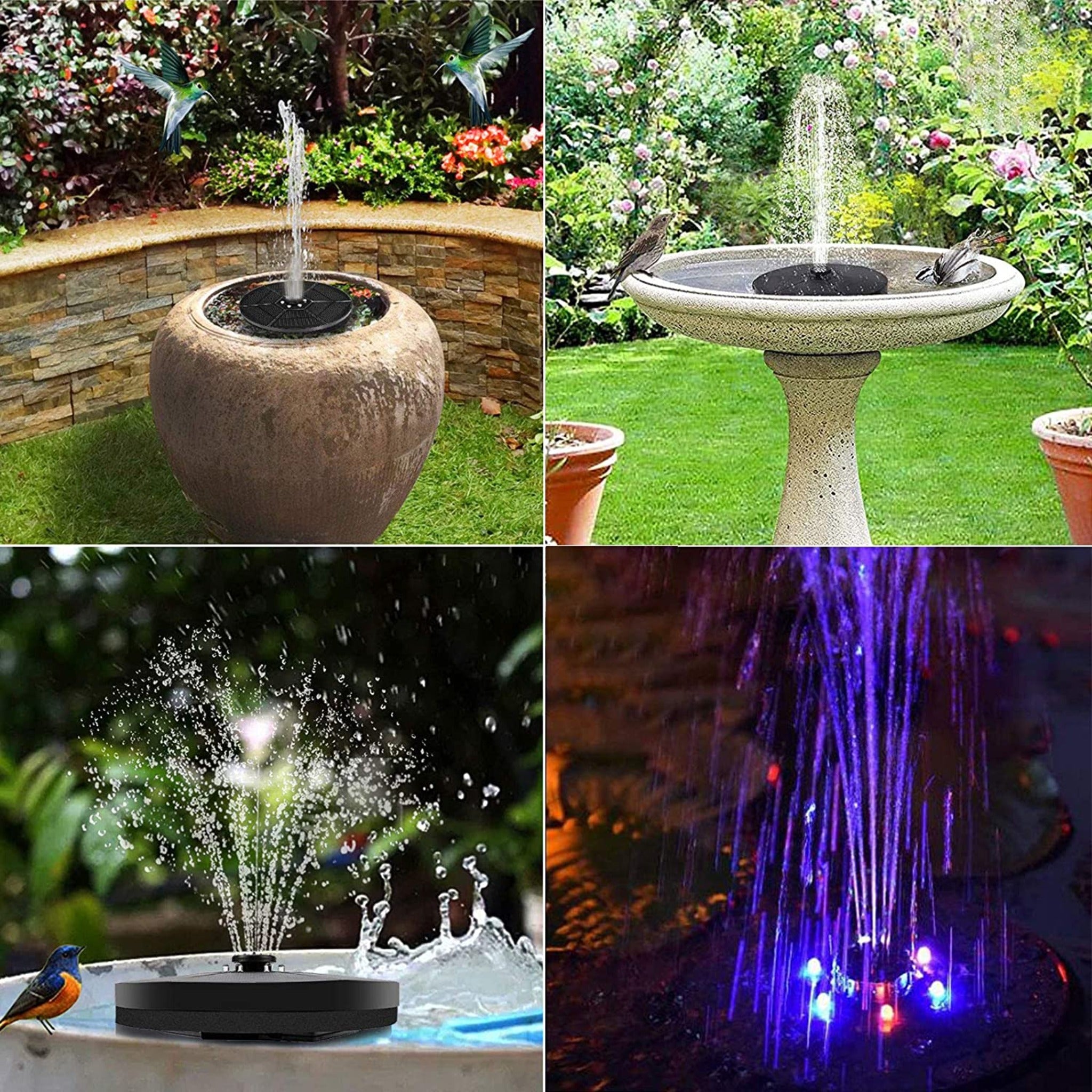 Abby's™ Solar Powered Bird Bath Water Fountain Pump - With LED Lights - Abbycart