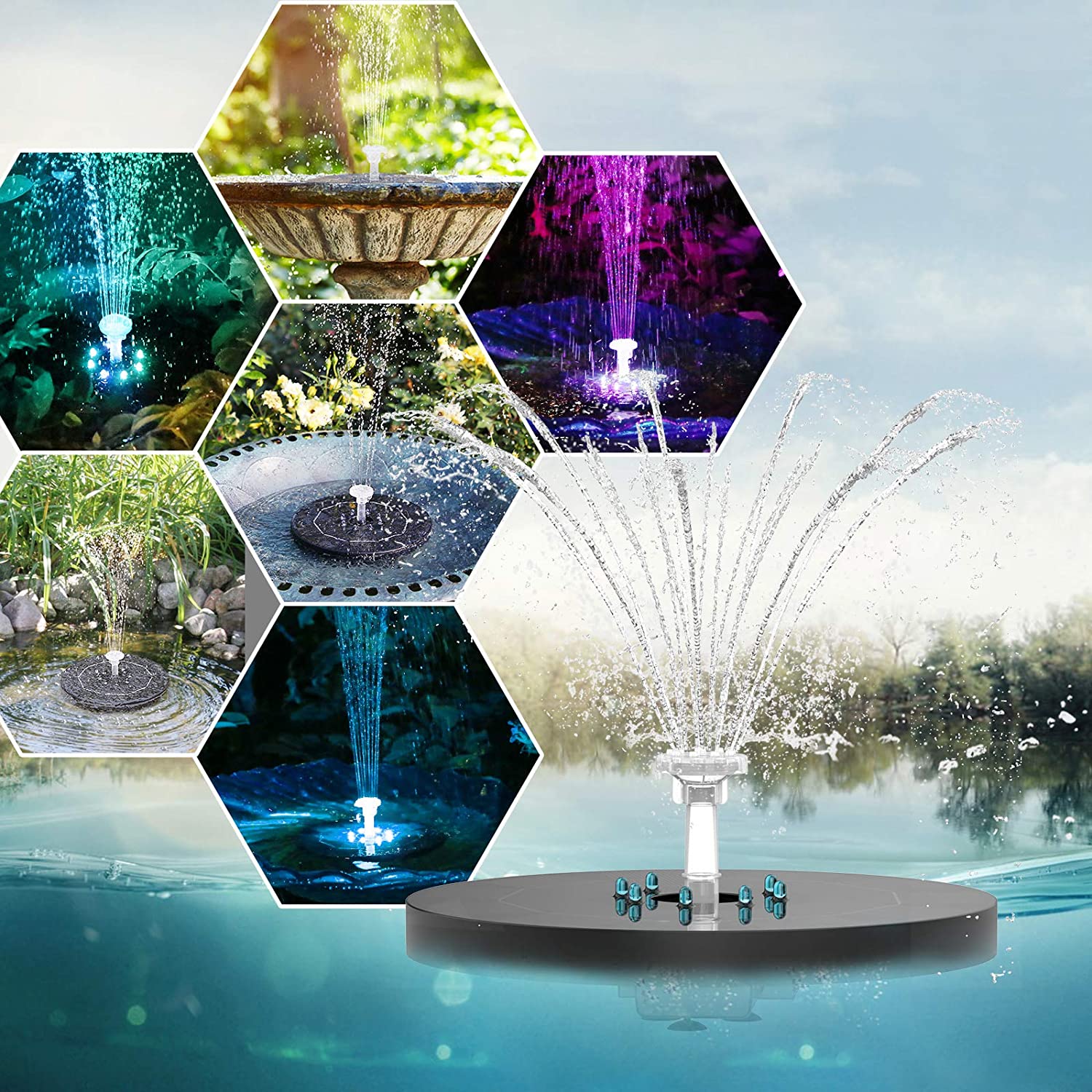 Abby's™ Solar Powered Bird Bath Water Fountain Pump - With LED Lights - Abbycart